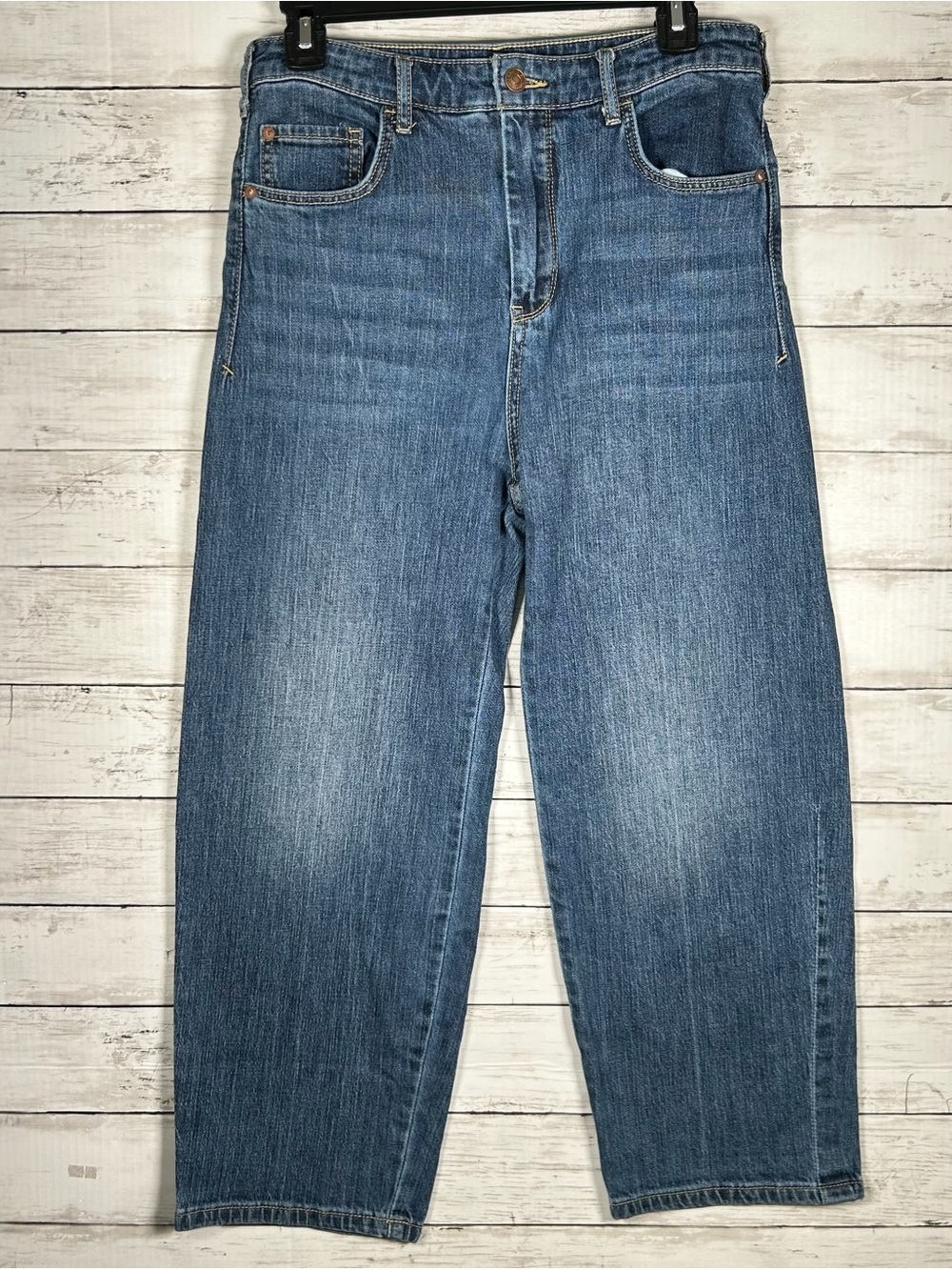 Pilcro High-Rise Relaxed Wide-Leg Cropped Slight Barrel Jeans 28 Petite - Picture 2 of 7